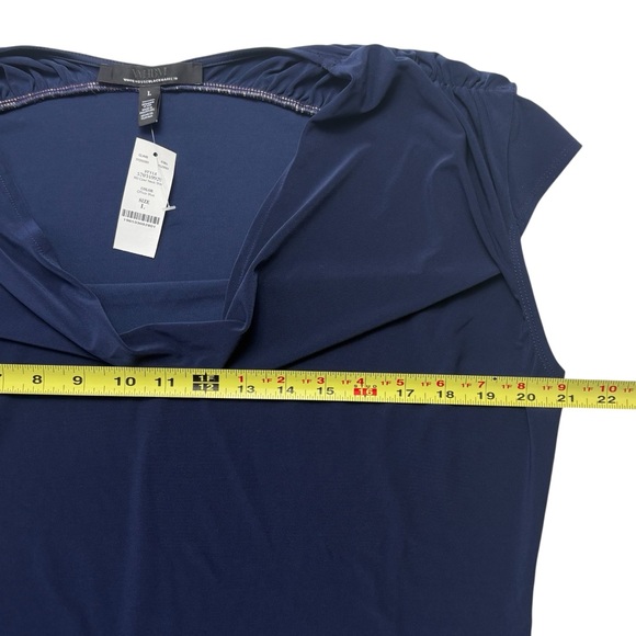 NEW WHBM Matte Jersey Draped Cowl Neck Shell Top Size L Officer Blue Cap Sleeve - Picture 5 of 10